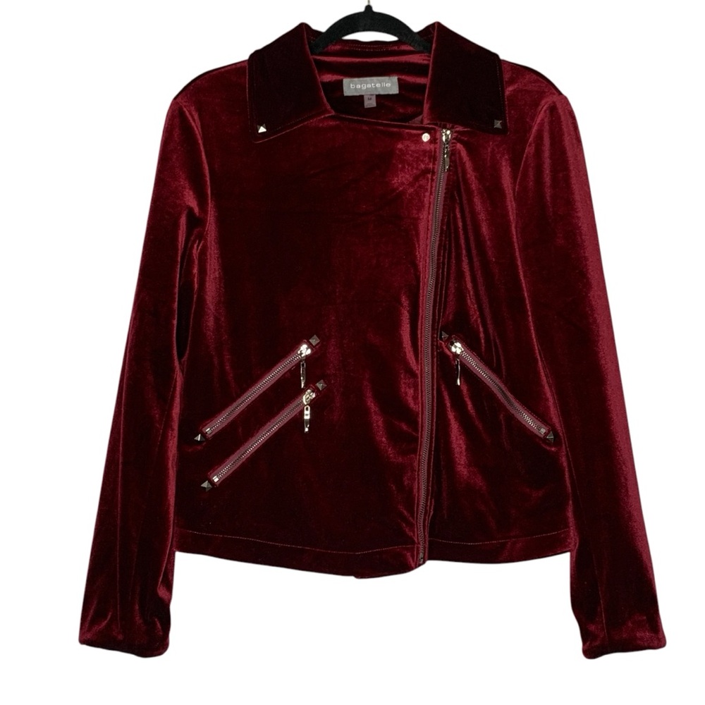 Bagatelle Velvet wine burgundy moto zip up jacket. Size M